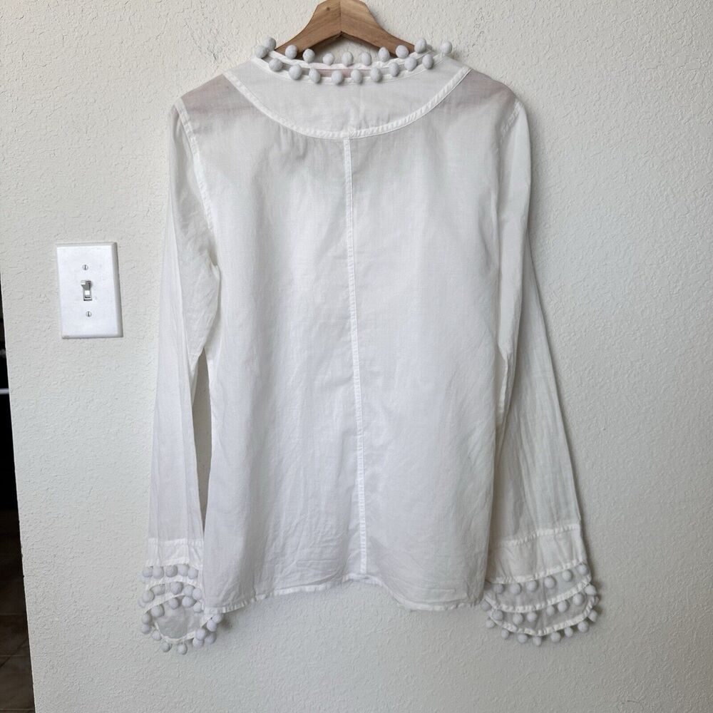 Tory Burch White blouse Cotton Pomp Pomp Long Sleeves 12 - Picture 12 of 12